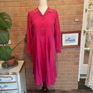 Vintage Hot Pink Silk Collard Dress Size Medium